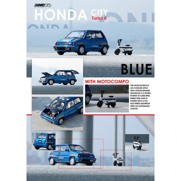 1/64 1984 Honda City Turbo II, blue version with white Motocompo