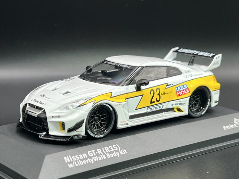 1/43 Solido Nissan GT-R ( R35 ) , Liberty Walk Body Kit #23 , white/yellow
